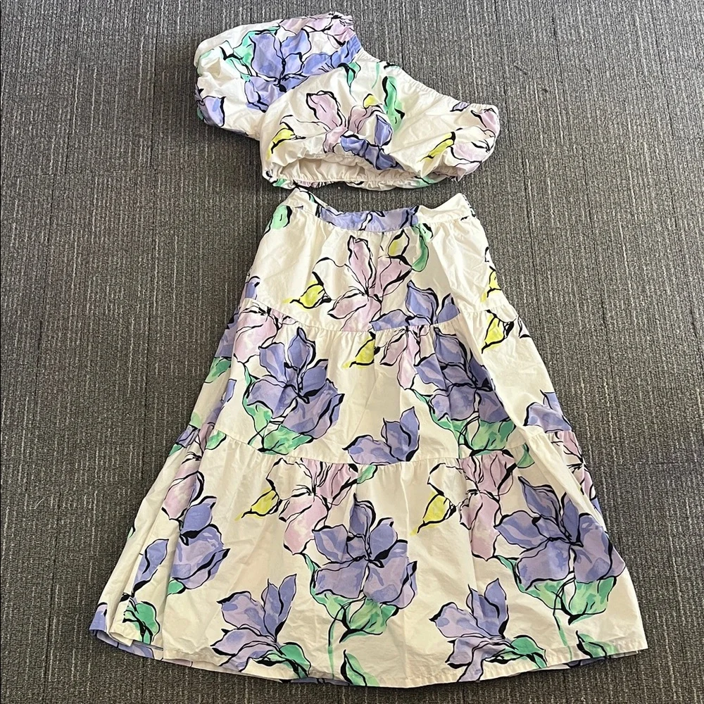 🌸 A New Day Floral One-Shoulder Crop Top & Tiered Skirt Set w/ Pockets | Size M - Picture 1 of 13